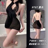 [Black cheongsam + T-shirt] + matching bow-tie stockings