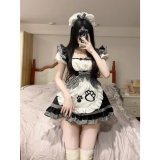 Black dress + headband + apron + choker with bell
