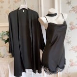 Black slip dress + bathrobe