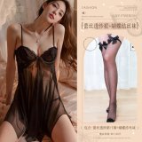 Black (lace sheer skirt + thong + bow-tie stockings)