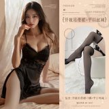 Black (eyelash lace slip dress + thong + boxer stockings)