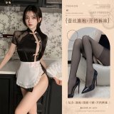Black (lace cheongsam + apron + thong + open-crotch tights)