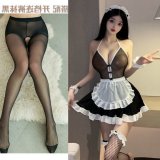 Black and white maid + black open-crotch stockings