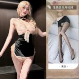 0958 Black and pink + black open crotch socks