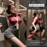Black and red outfit: top + skirt + thong + name tag