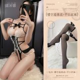 Black (openwork bodysuit + boxer stockings)