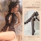 Black (open-crotch bodysuit + flat-top stockings)