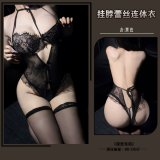 Black sexy lace bodysuit with black stockings