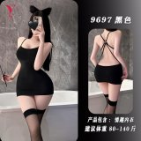 Black + matching stockings + matching badminton racket