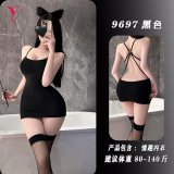 Black + matching stockings + matching badminton racket