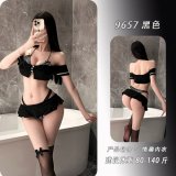 Black top + skirt + underwear + matching stockings