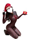 Black open-crotch bodysuit + red mesh top
