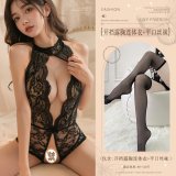 Black (open-crotch bodysuit + flat-top stockings)