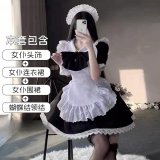 Short-sleeved black and white maid outfit with a large bow (skirt + apron + large bow + headdress included)