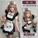 Black and white cat-themed outfit [skirt + apron + headband + neck ring]