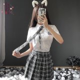 Black plaid student + student socks