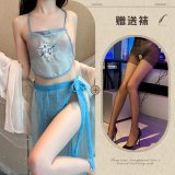 Blue and black open-crotch socks