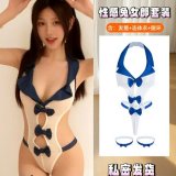 Blue and white + white lace fishnet stockings