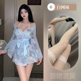Light blue suit + white fishnet stockings