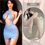 Blue and white fishnet stockings