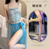 Blue and white fishnet stockings