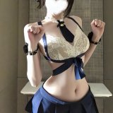 Blue suit + white stockings