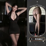 Bodycon skirt + black open-crotch stockings