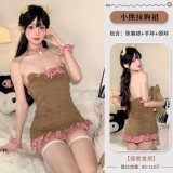 Brown strapless dress + matching stockings