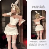 White bunny girl uniform + matching lace suspender stockings
