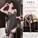 Burgundy red and black open-crotch pantyhose