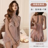 Pink butterfly nightgown with white stockings