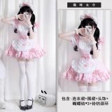 Catgirl pink dress + apron + headdress + 3 bows + bell necklace