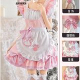Catgirl pink dress + apron + headdress + 3 bows + bell necklace