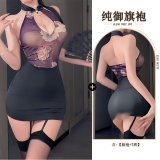 Pure Yu cheongsam + T-shirt + matching garter stockings