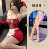 Cute Maid ◆ Red and White Open Crotch Stockings