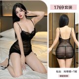 [Dark Night Black] Short skirt + thong + black stockings