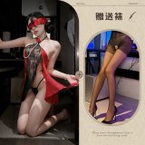 Eternal Night Rose + Red and Black Eye Patch + Black Open Crotch Stockings