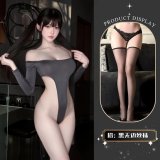 Gray and black laceless stockings