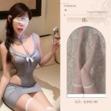 Gray [bodysuit + pencil skirt] + matching stockings
