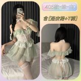 Green fairy dress + white bells + white silk stockings