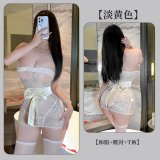 Pale yellow [kimono + obi + thong] + matching white stockings