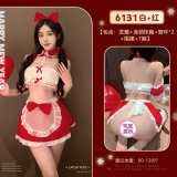 6977890233501◆Enjoy New Year's Eve◆ White + Red [Headband + Neckline Bandeau + Armbands * 2 + Apron + T-shirt]