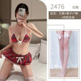 Red plaid suit + white butterfly stockings