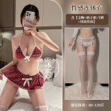 Red plaid suit + white-trimmed white stockings