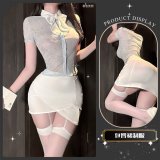 Korean style flight attendant uniform + white garter stockings