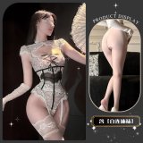 Bound and trembling* White + white bodysuit + blindfold + gloves