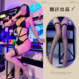 Leather suit + chain + black fishnet stockings