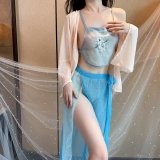 Light blue + black fishnet stockings