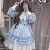 Sky blue long-sleeved Lolita dress (single dress)
