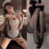 Maid + Black Open Crotch Stockings